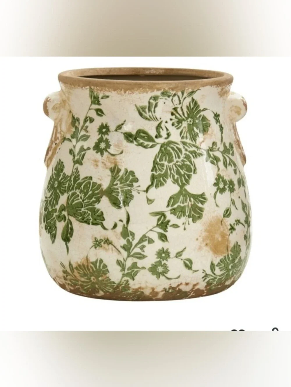 6.5in Ceramic Decorative Vase Tuscan Style Green Floral